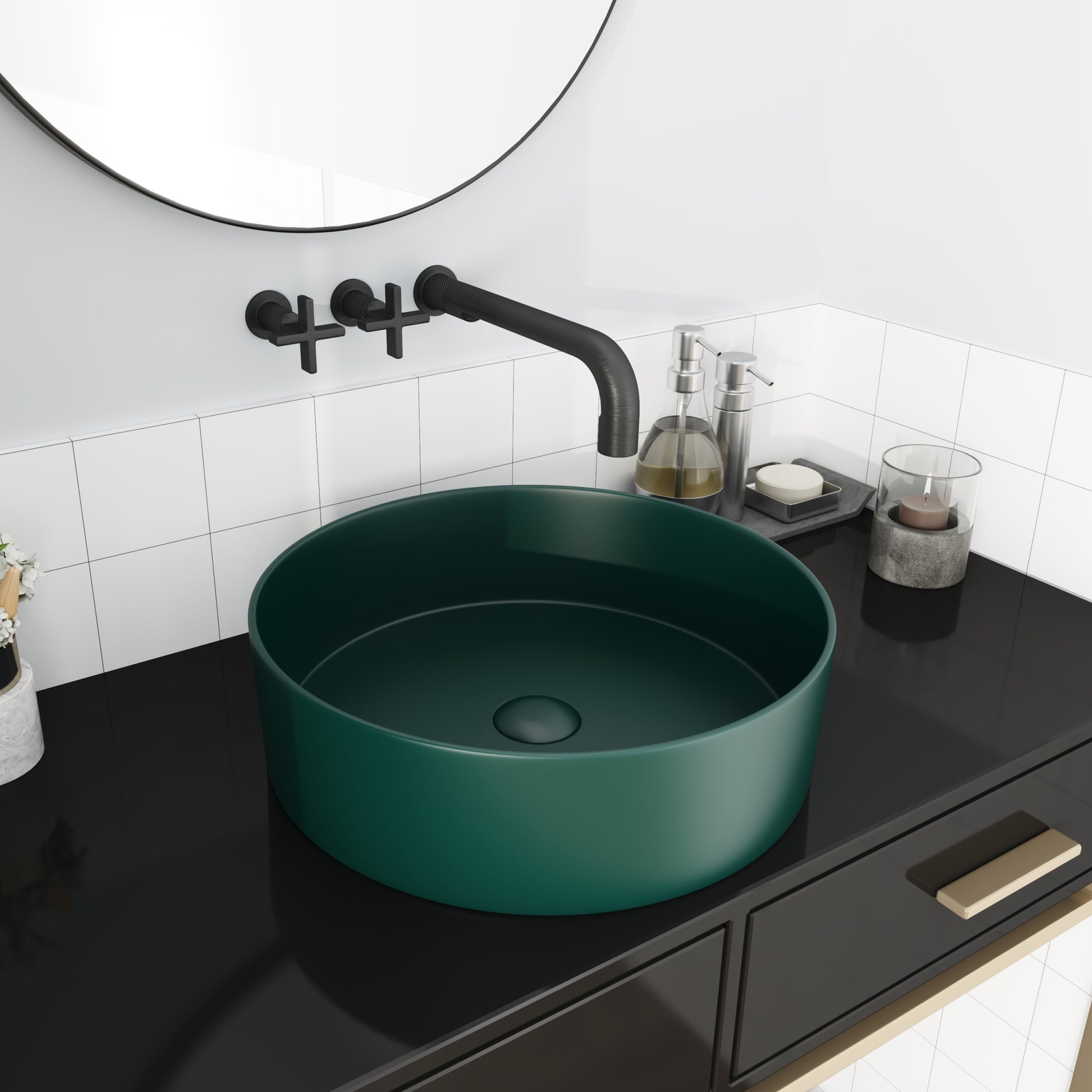 Ceramic Circular Vessel Bathroom Sink Art Sink Green Ceramic