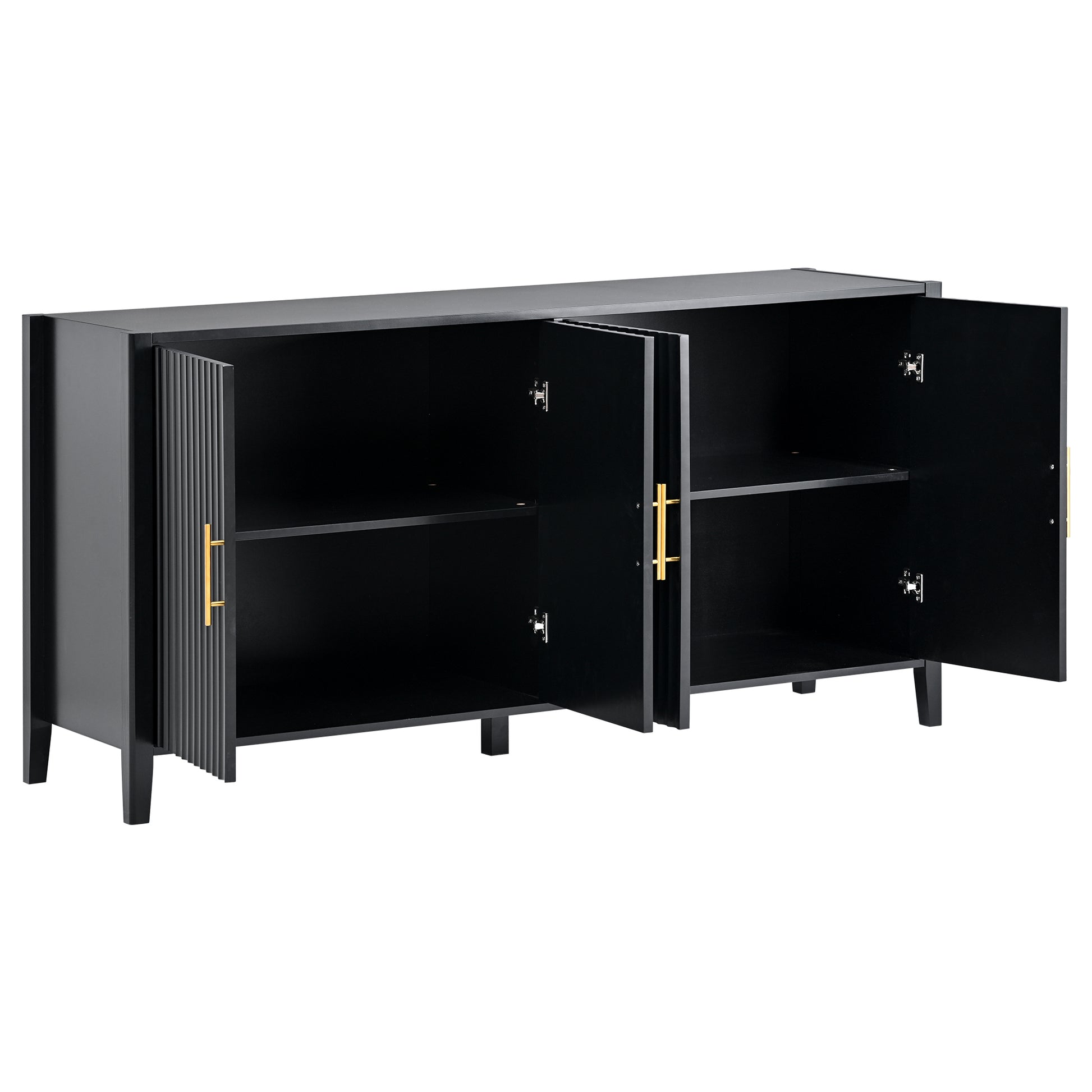 Accent Storage Cabinet Sideboard Wooden Cabinet With Metal Handles For Hallway, Entryway, Living Room Black Solid Wood Mdf