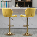 Yellow Velvet Adjustable Swivel Bar Stools Set Of 2 Modern Counter Height Barstools With Golden Color Base Yellow Kitchen Modern Foam Velvet