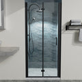 34 To 35 3 8 In. W X 72 In. H Bi Fold Semi Frameless Shower Doors In Matte Black With Clear Glass Black Aluminium