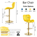 Yellow Velvet Adjustable Swivel Bar Stools Set Of 2 Modern Counter Height Barstools With Golden Color Base Yellow Kitchen Modern Foam Velvet