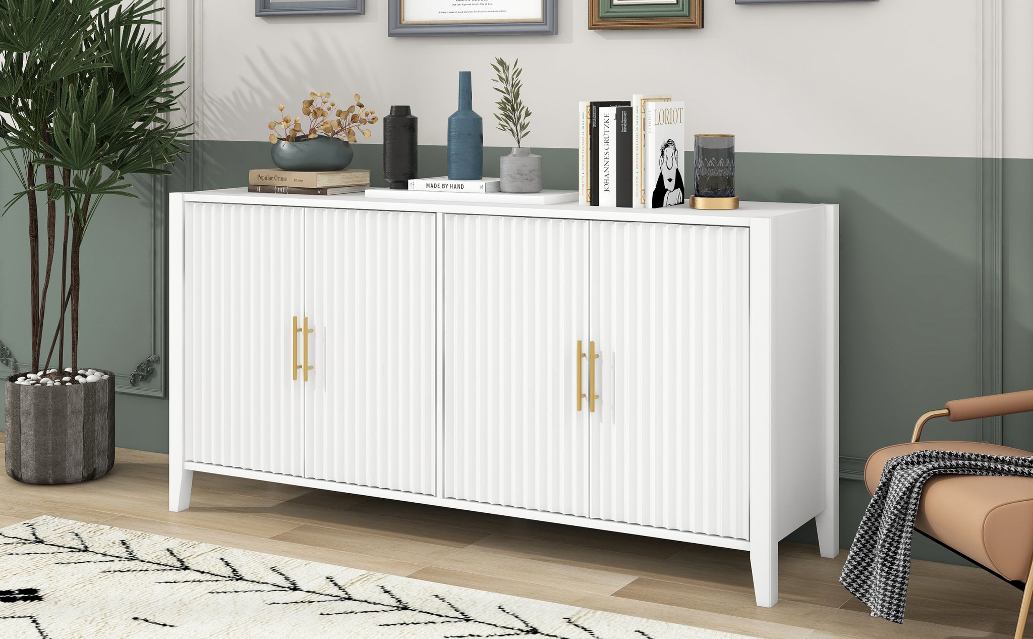 U Style Accent Storage Cabinet Sideboard Wooden white-solid wood+mdf