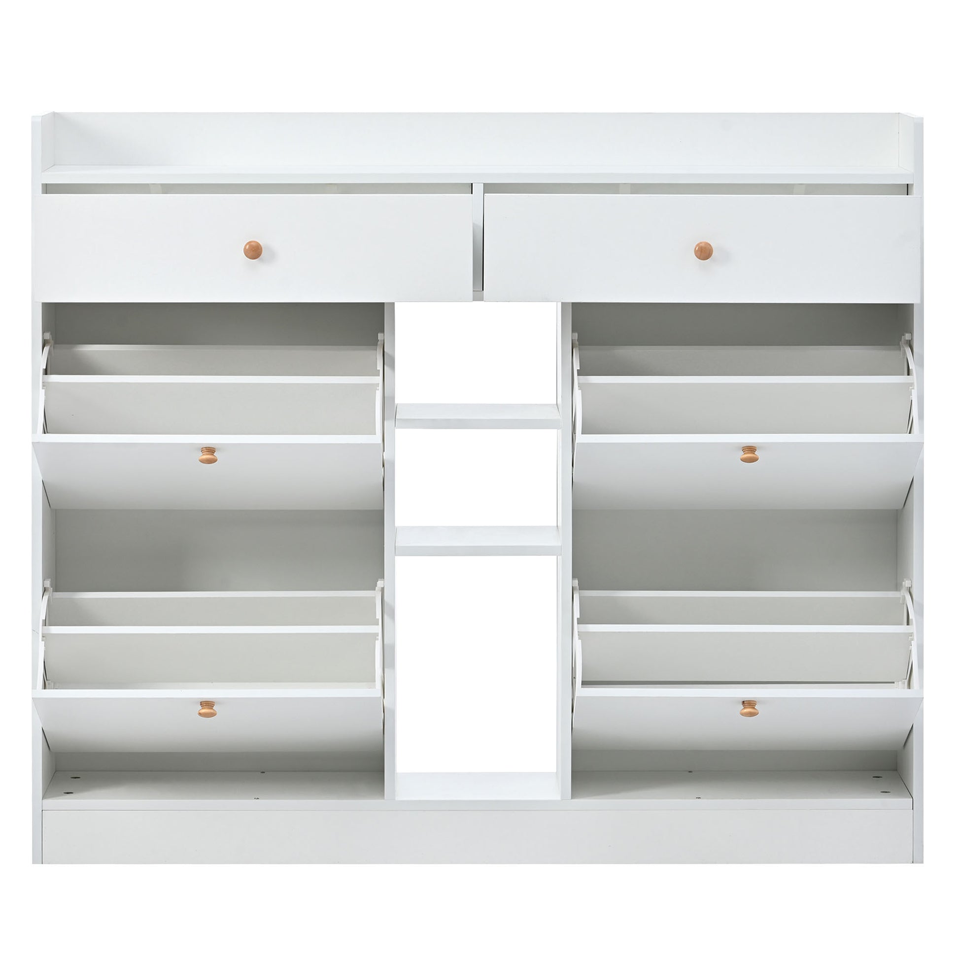 Modern Shoe Cabinet With 4 Flip Drawers, Multifunctional 2 Tier Shoe Storage Organizer With Drawers, Free Standing Shoe Rack For Entrance Hallway, White. White Particle Board