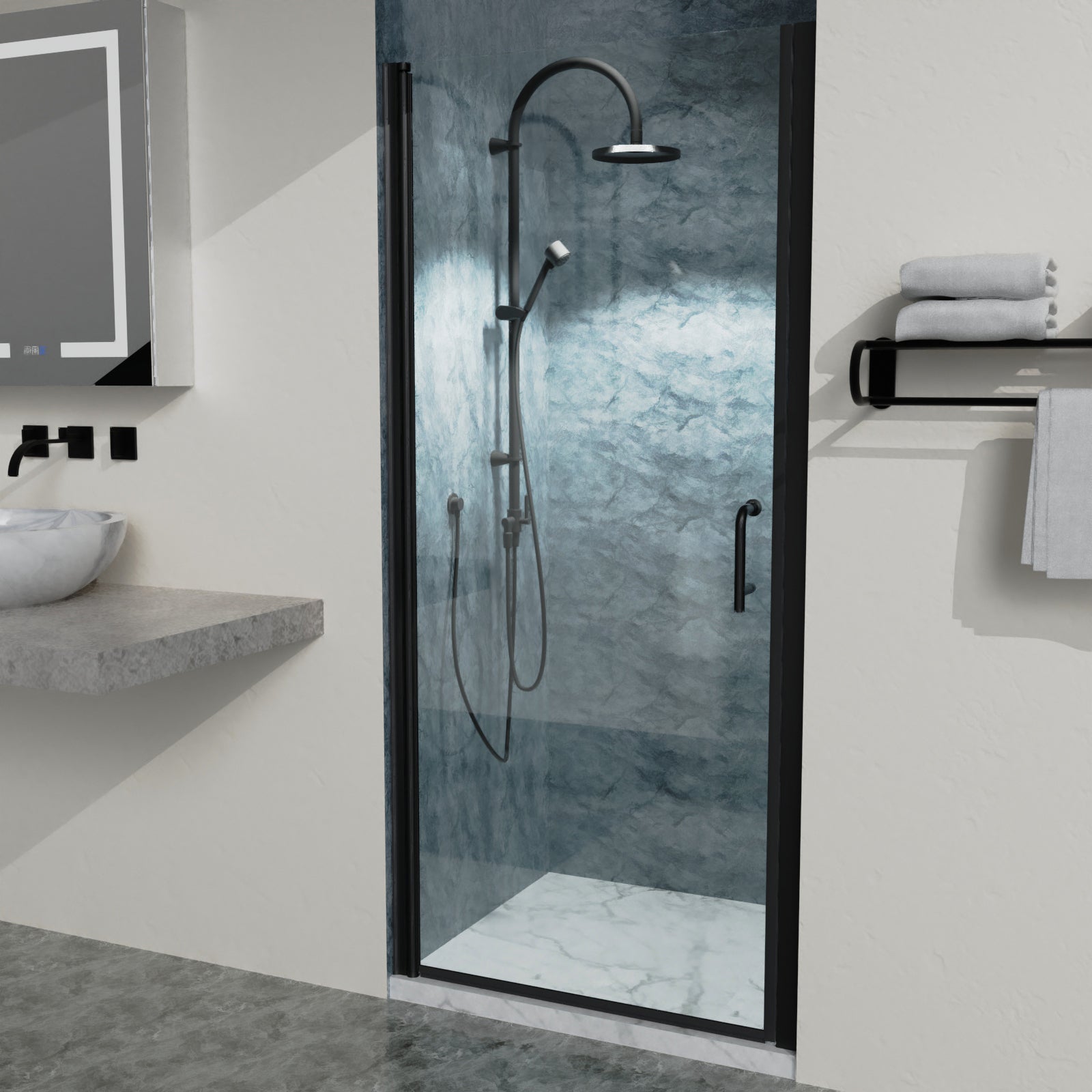 34 In. To 35 3 8 In. X 72 In Semi Frameless Pivot Shower Door In Matte Black With Clear Glass Matte Black Aluminium