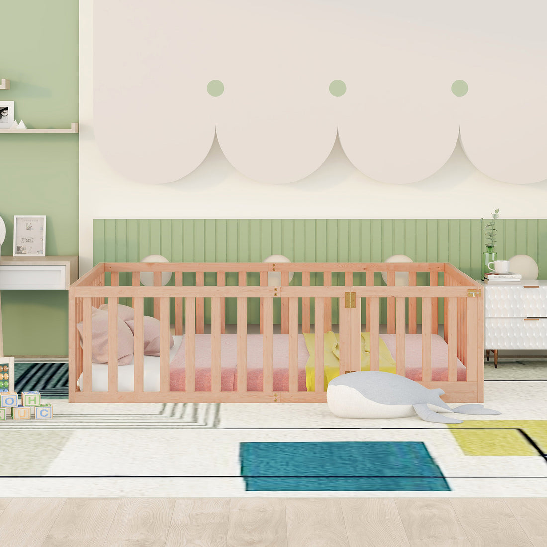 Full Size Wood Daybed Frame With Fence, Natural Old Sku:Wf289662Aam Natural Solid Wood