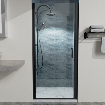 34 In. To 35 3 8 In. X 72 In Semi Frameless Pivot Shower Door In Matte Black With Clear Glass Matte Black Aluminium