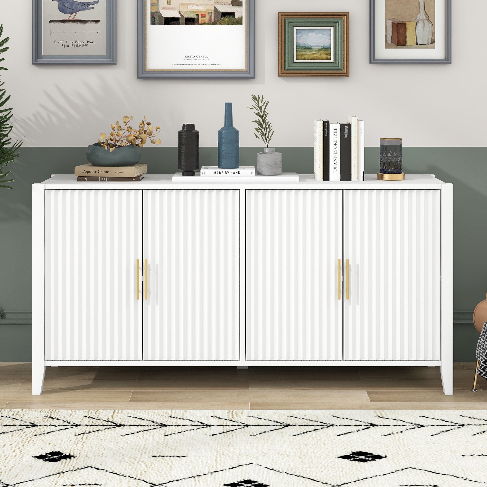 U Style Accent Storage Cabinet Sideboard Wooden white-solid wood+mdf