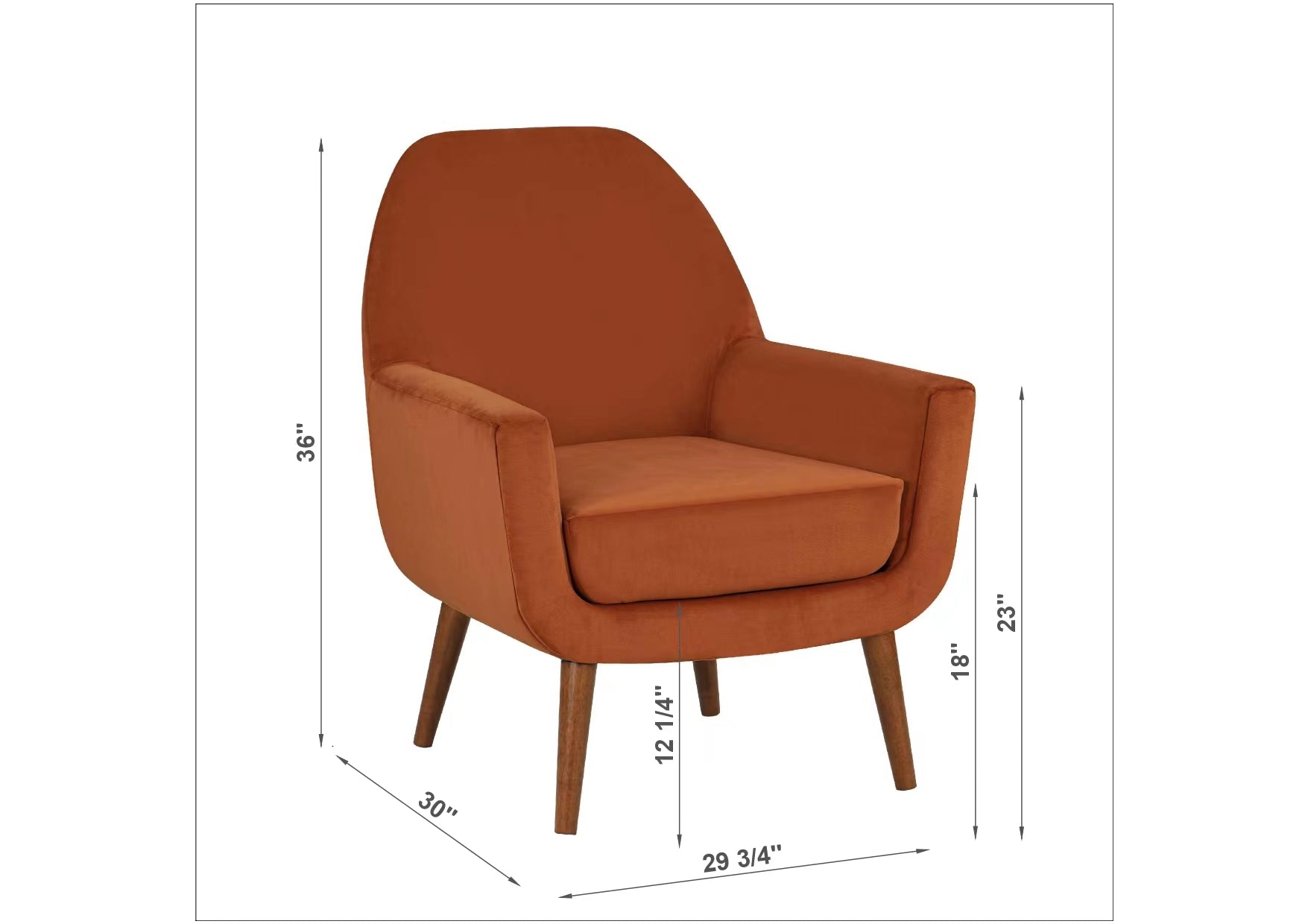 Astrid Mid Century Burnt Orange Velvet Arm Chair Orange Foam Velvet