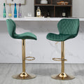 Green Velvet Adjustable Swivel Bar Stools Set Of 2 Modern Counter Height Barstools With Golden Color Base Green Kitchen Modern Foam Velvet