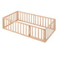 Twin Size Wood Floor Bed Frame With Fence And Door, Natural Old Sku :Wf289661Aam Twin Natural Solid Wood