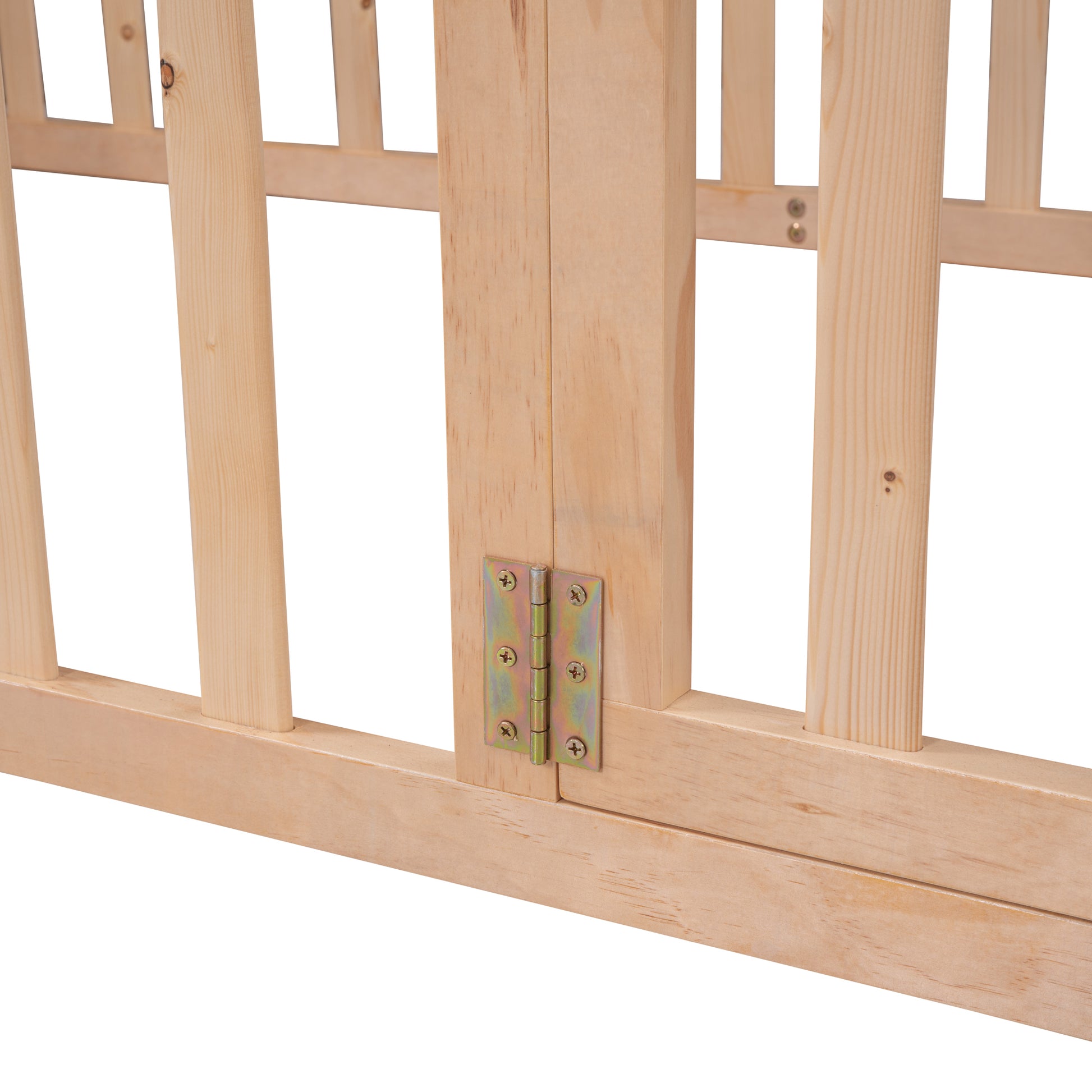 Twin Size Wood Floor Bed Frame With Fence And Door, Natural Old Sku :Wf289661Aam Twin Natural Solid Wood