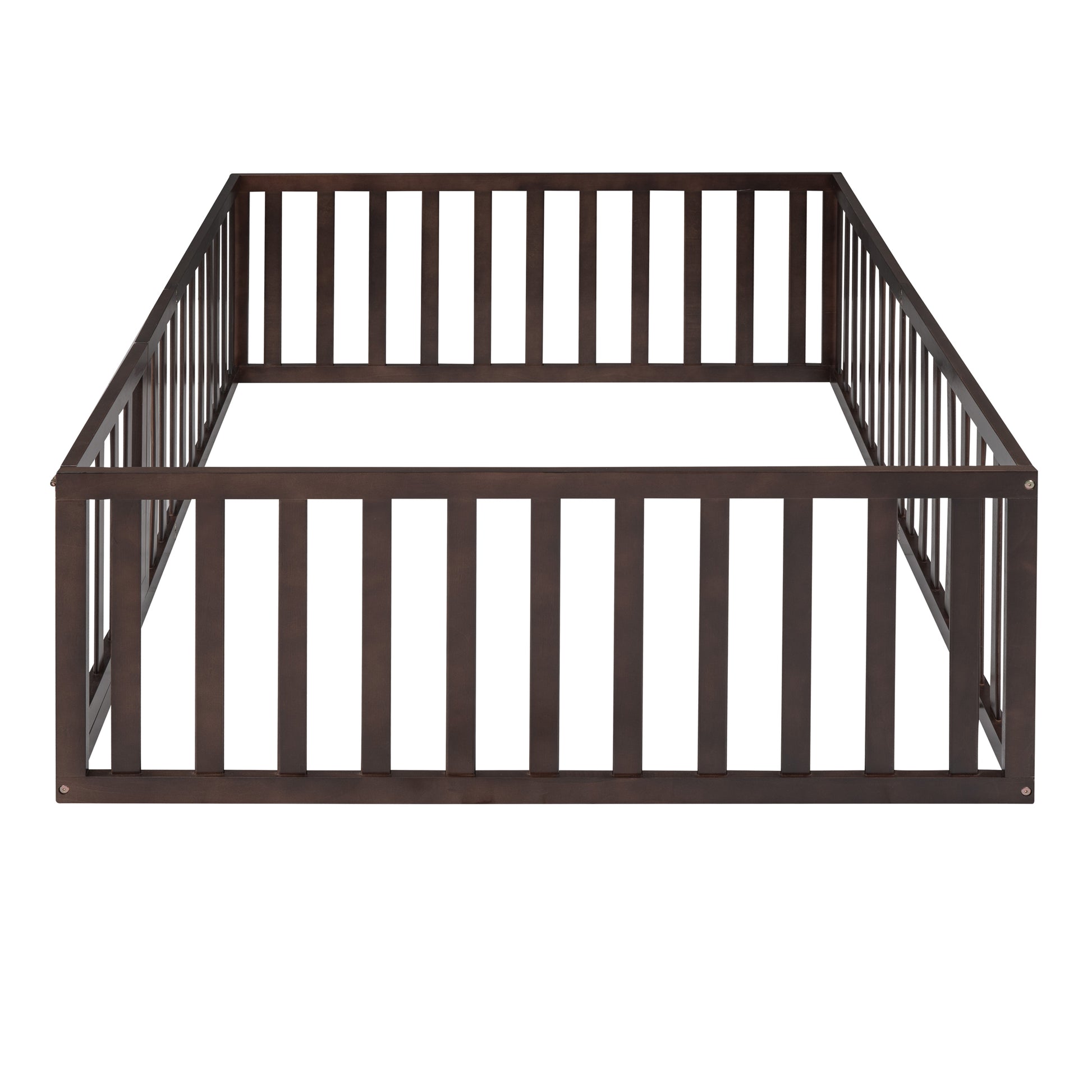 Full Size Wood Daybed Frame With Fence, Walnut Old Sku:Wf289662Aal Walnut Solid Wood
