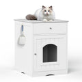 Wooden Pet House Cat Litter Box Enclosure With Drawer, Side Table, Indoor Pet Crate, Cat Home Nightstand White White Solid Wood