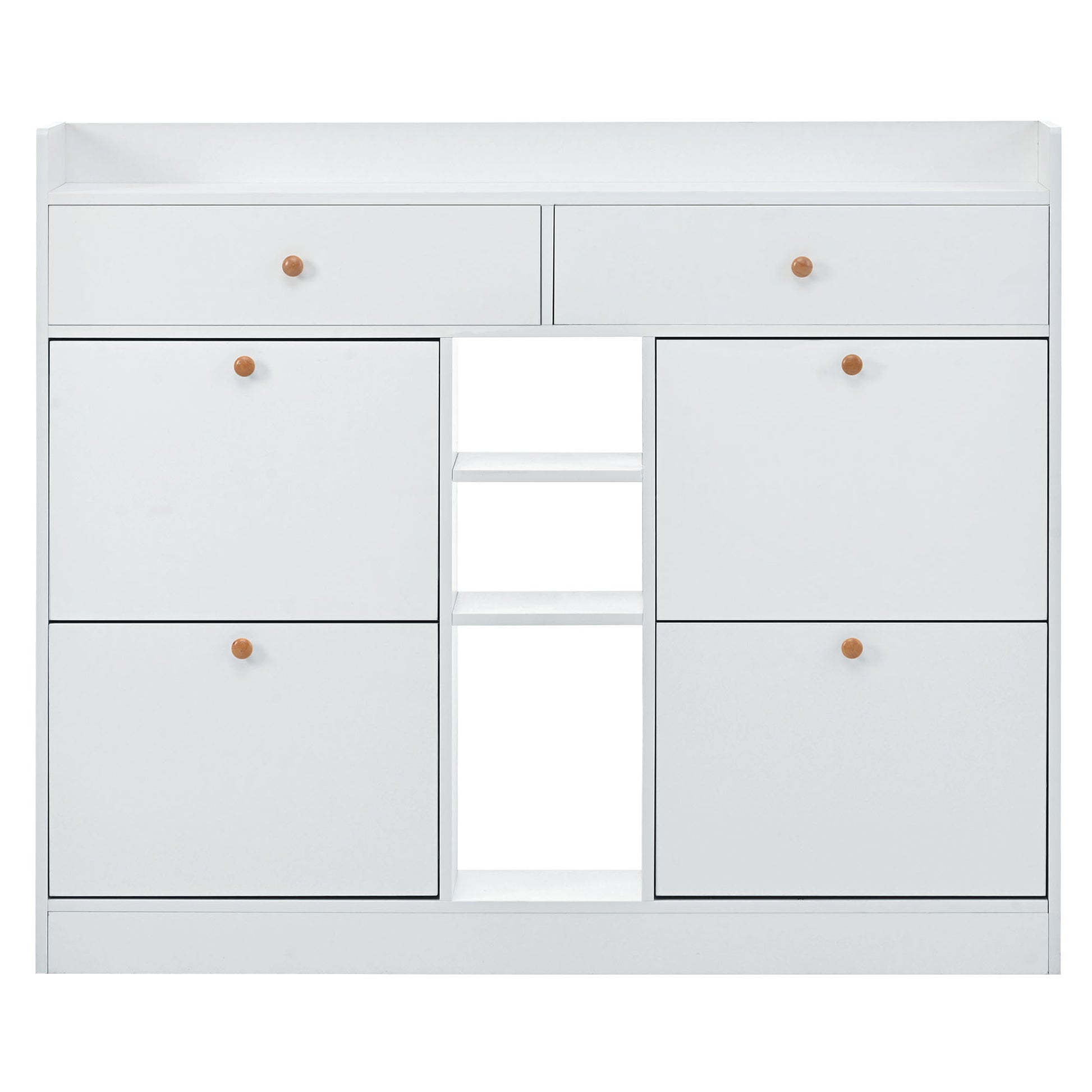 Modern Shoe Cabinet With 4 Flip Drawers, Multifunctional 2 Tier Shoe Storage Organizer With Drawers, Free Standing Shoe Rack For Entrance Hallway, White. White Particle Board