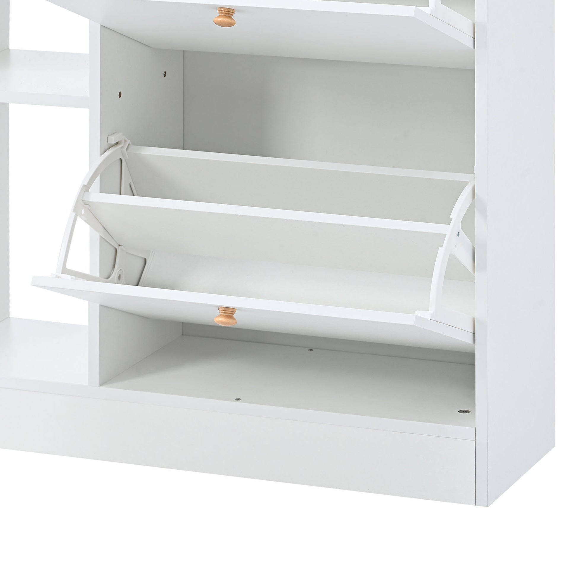 Modern Shoe Cabinet With 4 Flip Drawers, Multifunctional 2 Tier Shoe Storage Organizer With Drawers, Free Standing Shoe Rack For Entrance Hallway, White. White Particle Board