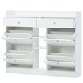 Modern Shoe Cabinet With 4 Flip Drawers, Multifunctional 2 Tier Shoe Storage Organizer With Drawers, Free Standing Shoe Rack For Entrance Hallway, White. White Particle Board