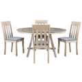 5 Piece Wood Dining Table Set Round Extendable Dining Table With 4 Dining Chairs, Dining Room Table Set For 4 Person For Dining Room Natural Wood Wash Natural Wood Wash Solid Wood