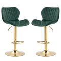 Green Velvet Adjustable Swivel Bar Stools Set Of 2 Modern Counter Height Barstools With Golden Color Base Green Kitchen Modern Foam Velvet