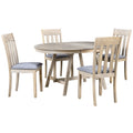 5 Piece Wood Dining Table Set Round Extendable Dining Table With 4 Dining Chairs, Dining Room Table Set For 4 Person For Dining Room Natural Wood Wash Natural Wood Wash Solid Wood