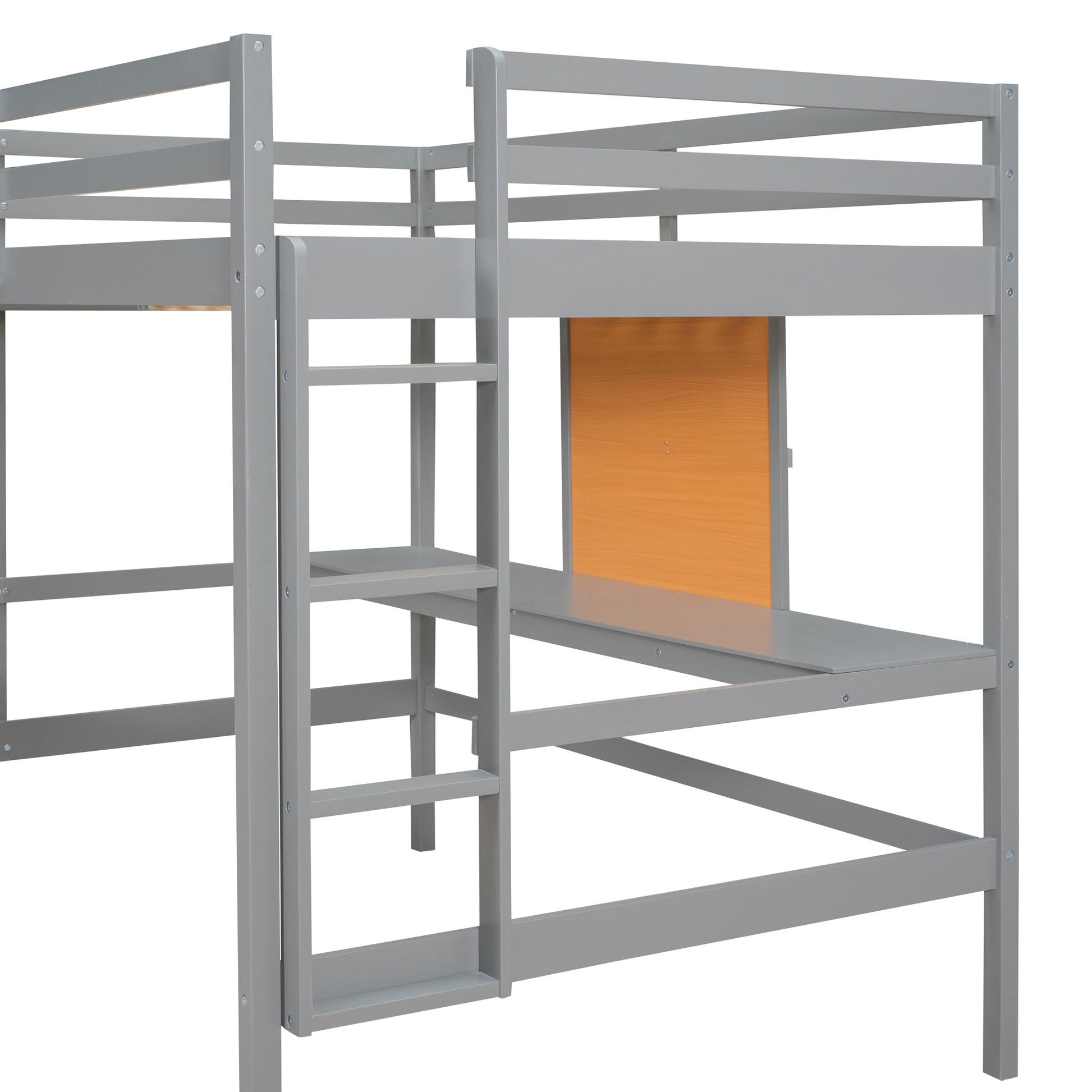 Full Size Loft Bed With Desk And Writing Board, Wooden Loft Bed With Desk & 2 Drawers Cabinet Gray Gray Solid Wood