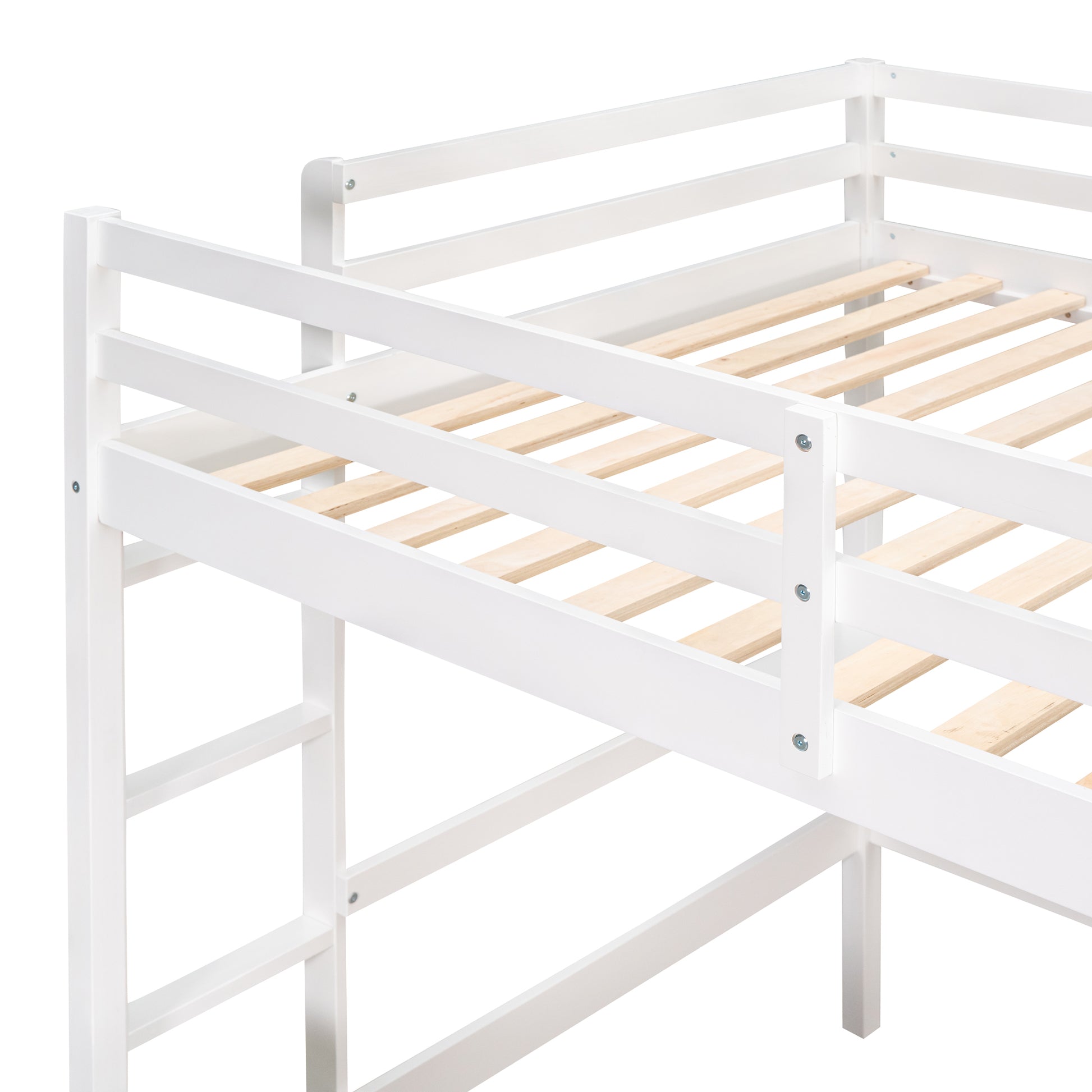 Full Size Loft Bed With Desk And Writing Board, Wooden Loft Bed With Desk & 2 Drawers Cabinet White White Solid Wood