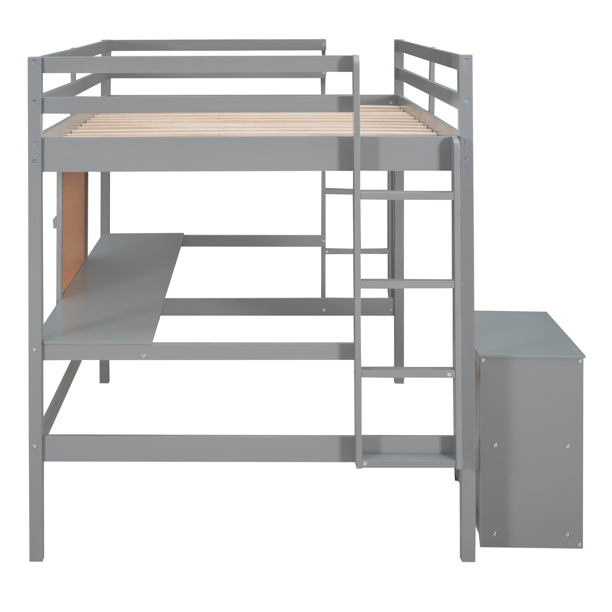 Full Size Loft Bed With Desk And Writing Board, Wooden Loft Bed With Desk & 2 Drawers Cabinet Gray Gray Solid Wood