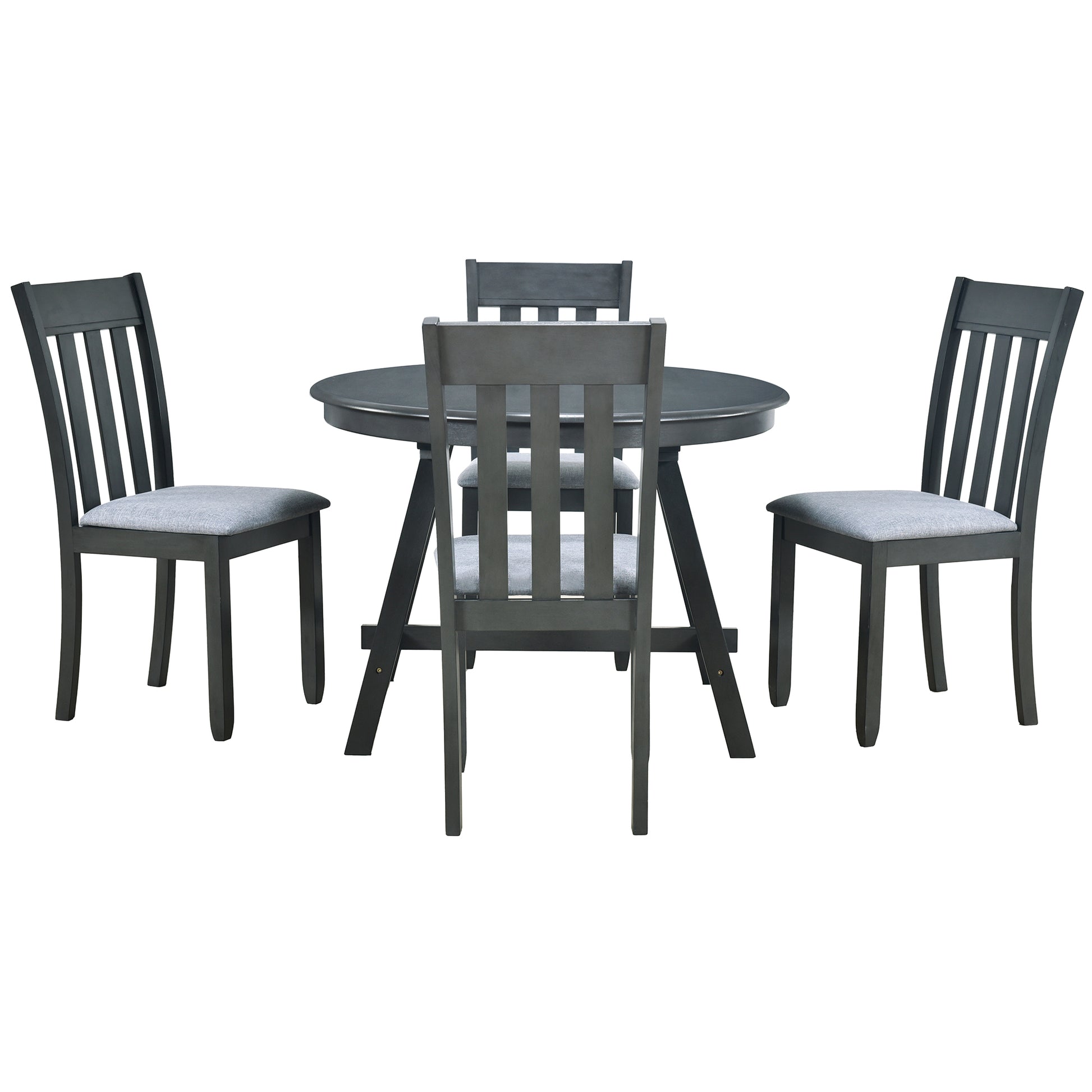 5 Piece Wood Dining Table Set Round Extendable Dining Table With 4 Dining Chairs, Dining Room Table Set For 4 Person For Dining Room Gray Gray Solid Wood