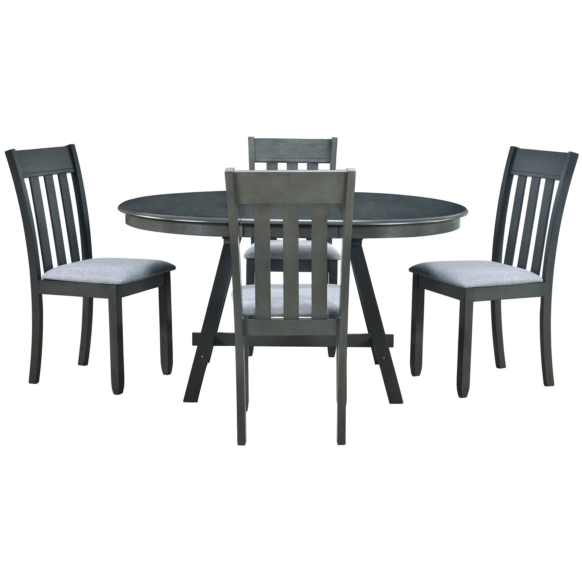 5 Piece Wood Dining Table Set Round Extendable Dining Table With 4 Dining Chairs, Dining Room Table Set For 4 Person For Dining Room Gray Gray Solid Wood