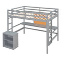 Full Size Loft Bed With Desk And Writing Board, Wooden Loft Bed With Desk & 2 Drawers Cabinet Gray Gray Solid Wood