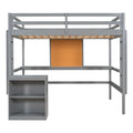 Full Size Loft Bed With Desk And Writing Board, Wooden Loft Bed With Desk & 2 Drawers Cabinet Gray Gray Solid Wood