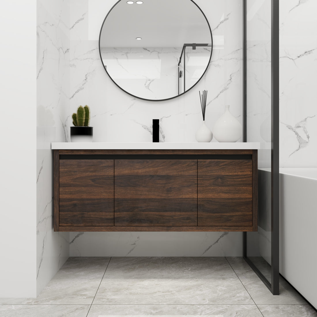 48 Inch Bathroom Cabinet With Sink,Soft Close Doors And Drawer,Float Mounting Design,48X18 Kd Packing 1 California Walnut 2 Bathroom Wall Mounted Modern Plywood