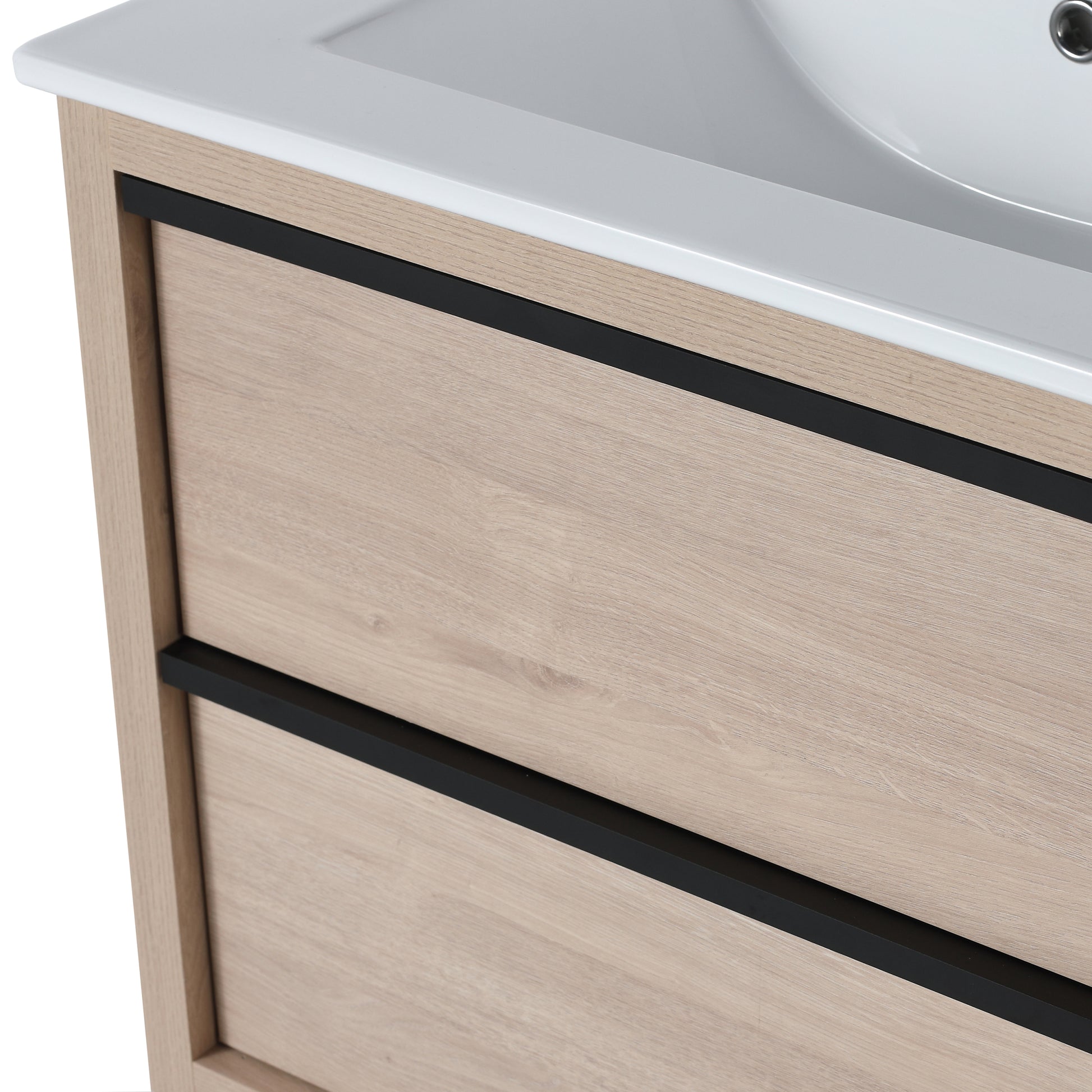 24" Bathroom Vanity with 2 Soft Close drawers, White 2-plain light oak-bathroom-wall