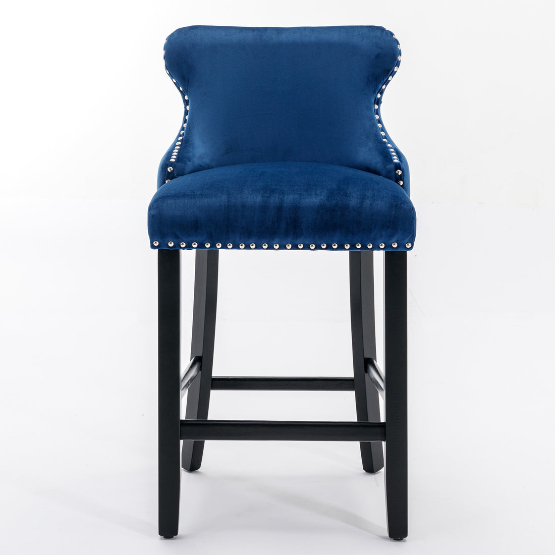 Contemporary Velvet Upholstered Wing Back Barstools With Button Tufted Decoration And Wooden Legs, And Chrome Trim, Leisure Style Bar Chairs,Bar Stools,Set Of 2 Blue ,Sw1824Bl Blue Foam Velvet