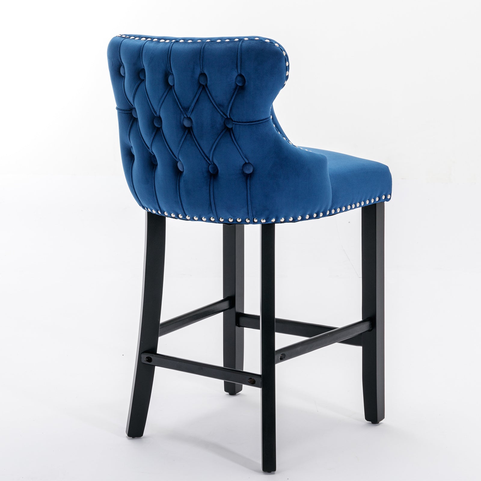 Contemporary Velvet Upholstered Wing Back Barstools With Button Tufted Decoration And Wooden Legs, And Chrome Trim, Leisure Style Bar Chairs,Bar Stools,Set Of 2 Blue ,Sw1824Bl Blue Foam Velvet