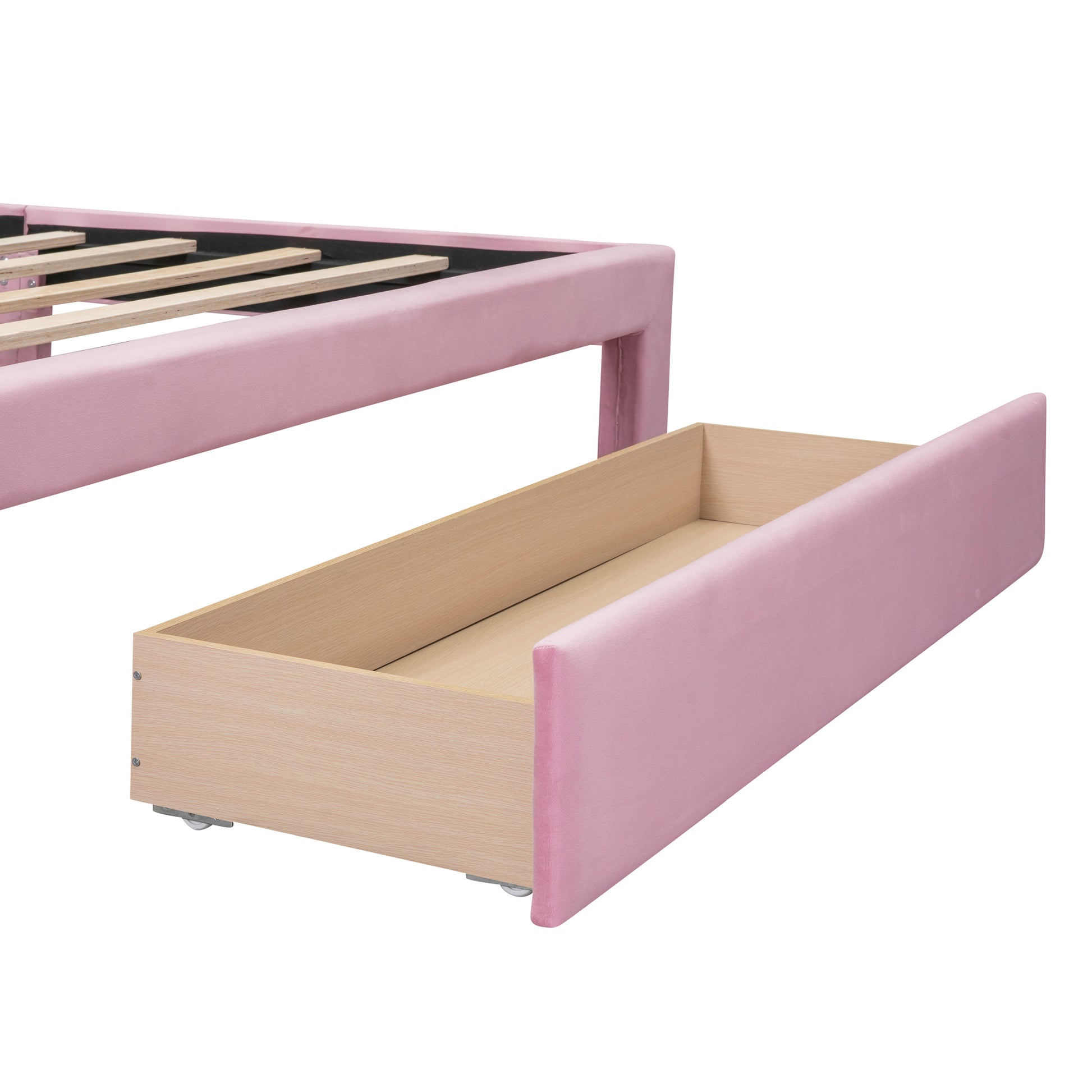 Queen Size Storage Bed Velvet Upholstered Platform Bed With A Big Drawer Pink Pink Velvet