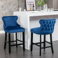 Contemporary Velvet Upholstered Wing Back Barstools With Button Tufted Decoration And Wooden Legs, And Chrome Trim, Leisure Style Bar Chairs,Bar Stools,Set Of 4 Blue ,Sw1824Blx2 Cartons Blue Dining Room American Design Foam Velvet