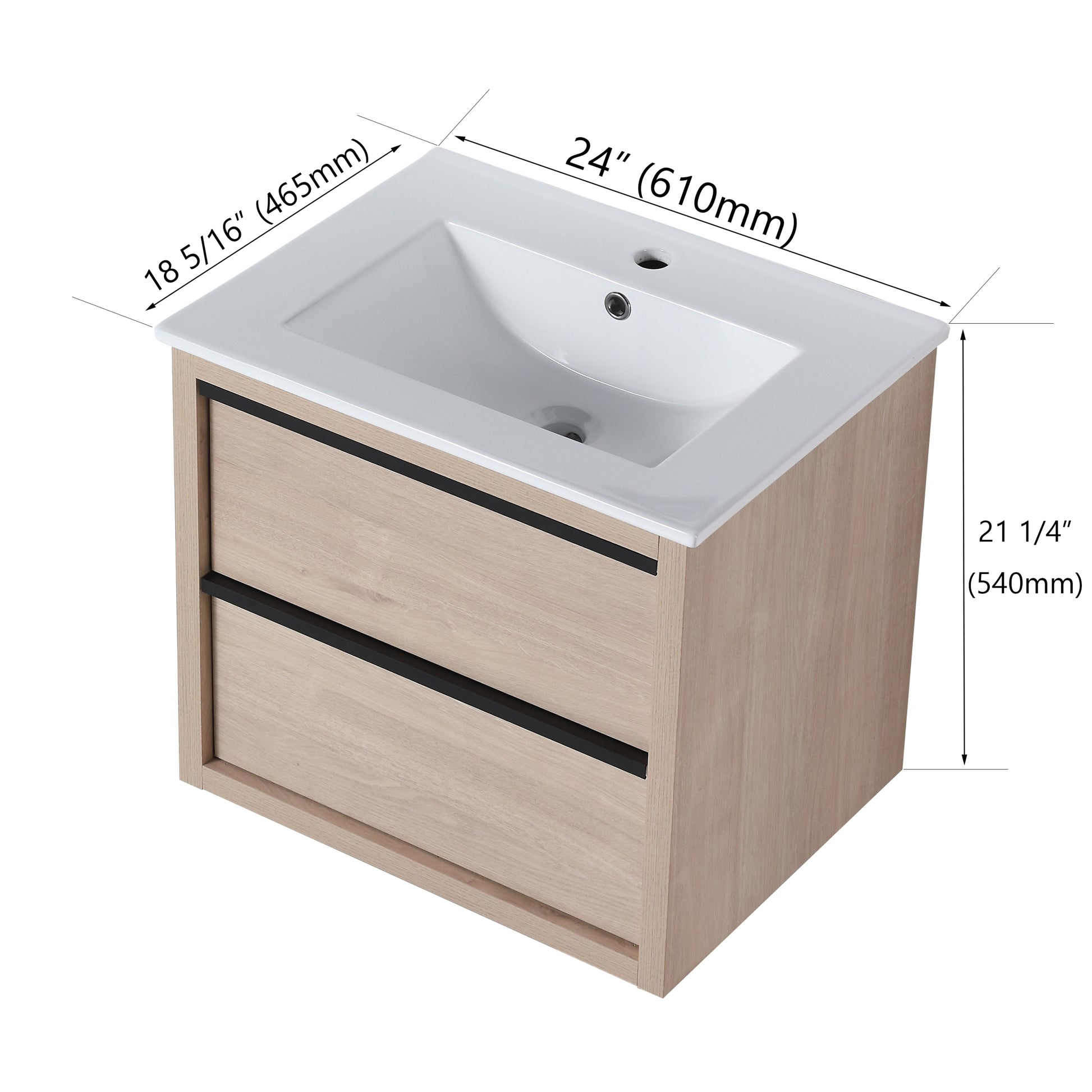 24" Bathroom Vanity with 2 Soft Close drawers, White 2-plain light oak-bathroom-wall