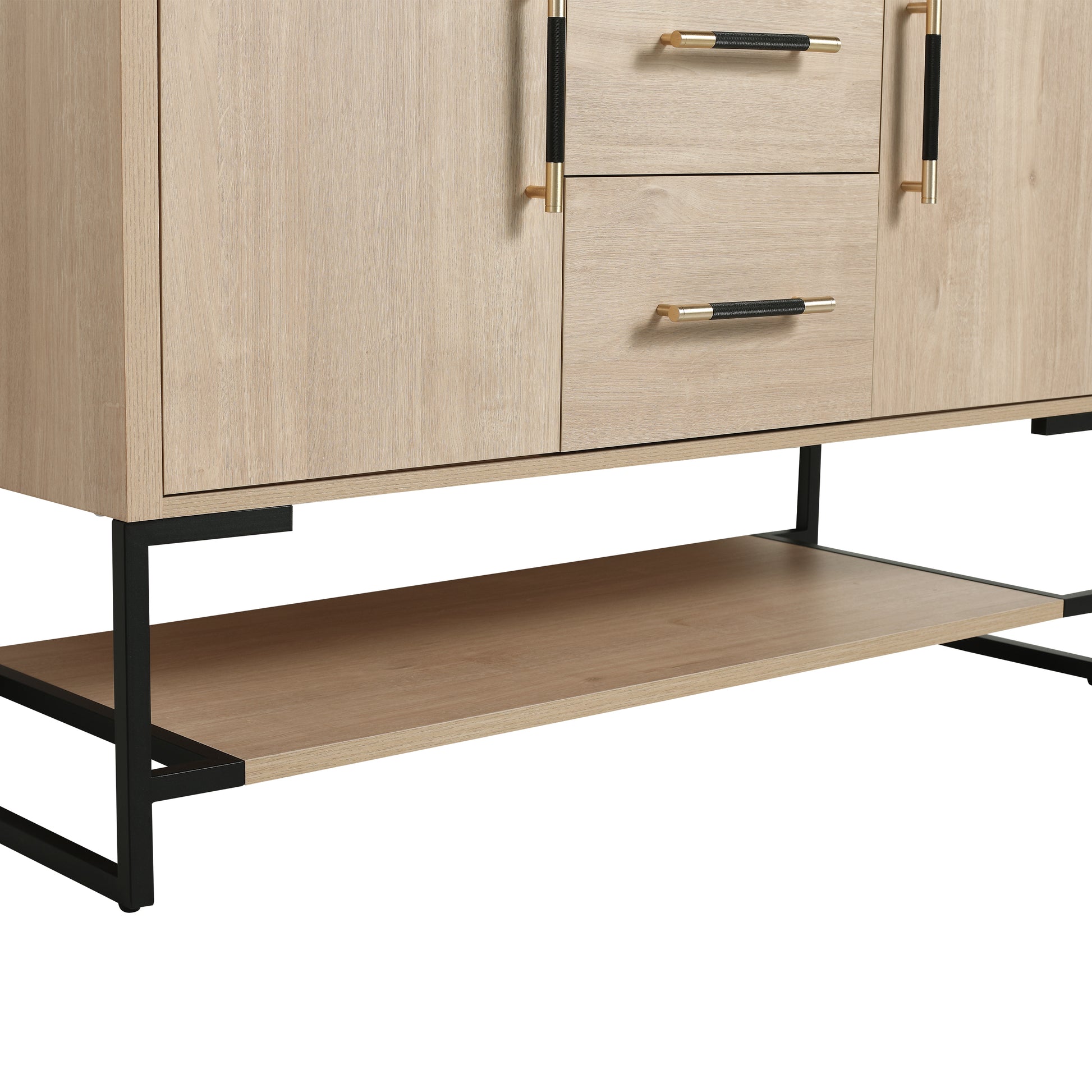 48 Inch Bathroom Vanity Freestanding Design With Black Resin Sink Plain Light Oak Bathroom American Traditional Plywood