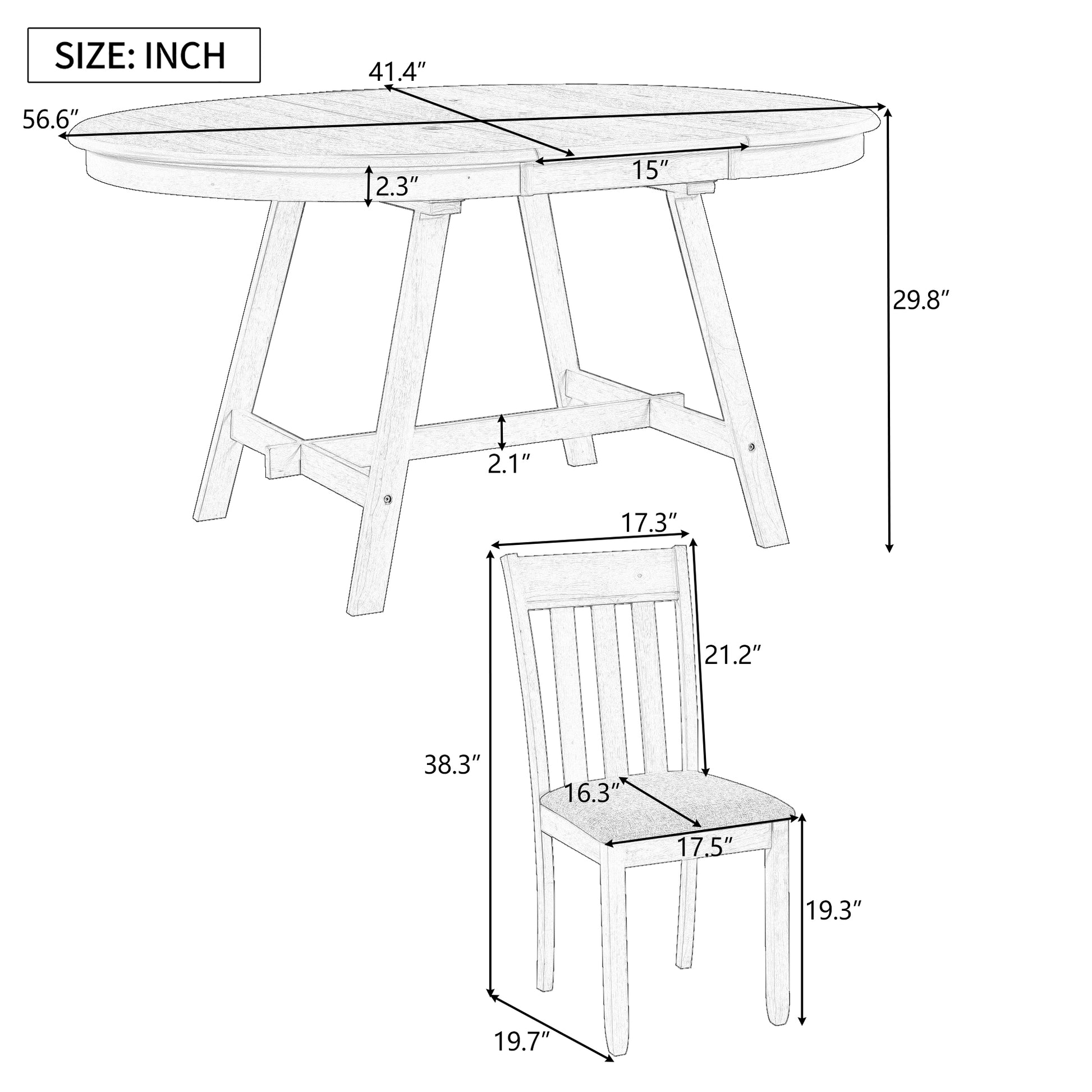 5 Piece Wood Dining Table Set Round Extendable Dining Table With 4 Dining Chairs, Dining Room Table Set For 4 Person For Dining Room Natural Wood Wash Natural Wood Wash Solid Wood