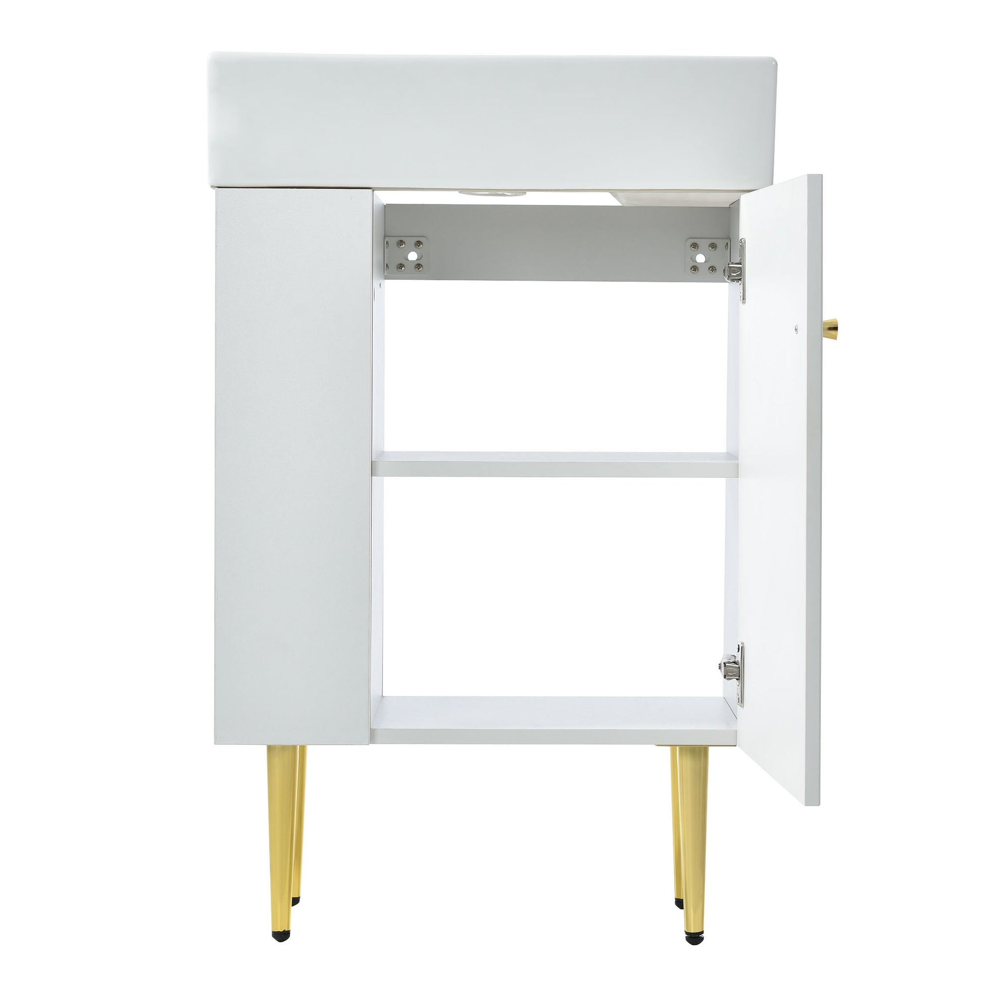 21.6" White Bathroom Vanity, Combo Cabinet, Bathroom Storage Cabinet, Single Ceramic Sink, Left Side Storage White Ceramic Mdf