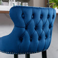 Contemporary Velvet Upholstered Wing Back Barstools With Button Tufted Decoration And Wooden Legs, And Chrome Trim, Leisure Style Bar Chairs,Bar Stools,Set Of 2 Blue ,Sw1824Bl Blue Foam Velvet