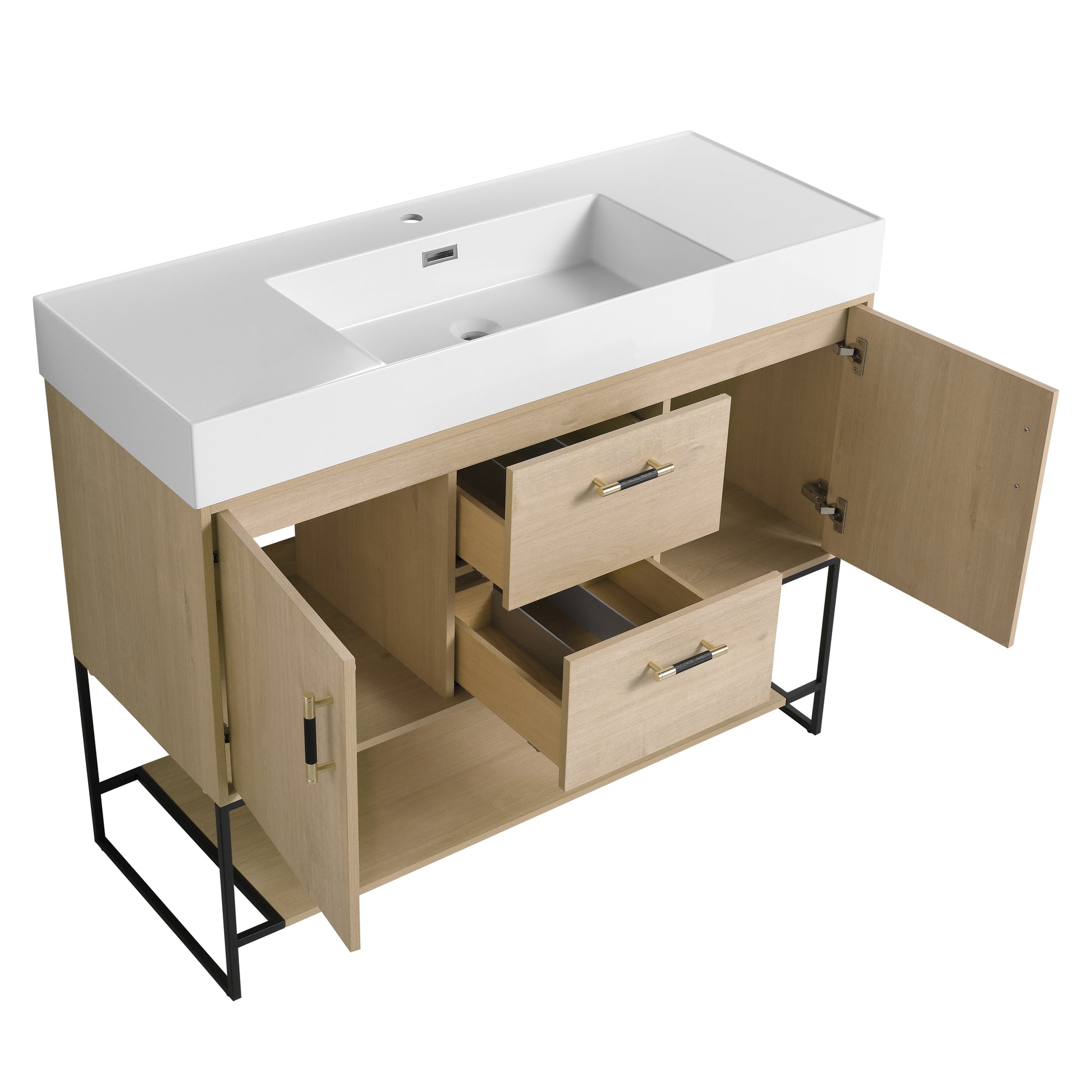 48 Inch Bathroom Vanity Freestanding Design With Resin Sink 2 Plain Light Oak 2 1 Bathroom Freestanding Plywood