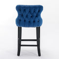 Contemporary Velvet Upholstered Wing Back Barstools With Button Tufted Decoration And Wooden Legs, And Chrome Trim, Leisure Style Bar Chairs,Bar Stools,Set Of 2 Blue ,Sw1824Bl Blue Foam Velvet