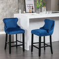 Contemporary Velvet Upholstered Wing Back Barstools With Button Tufted Decoration And Wooden Legs, And Chrome Trim, Leisure Style Bar Chairs,Bar Stools,Set Of 2 Blue ,Sw1824Bl Blue Foam Velvet