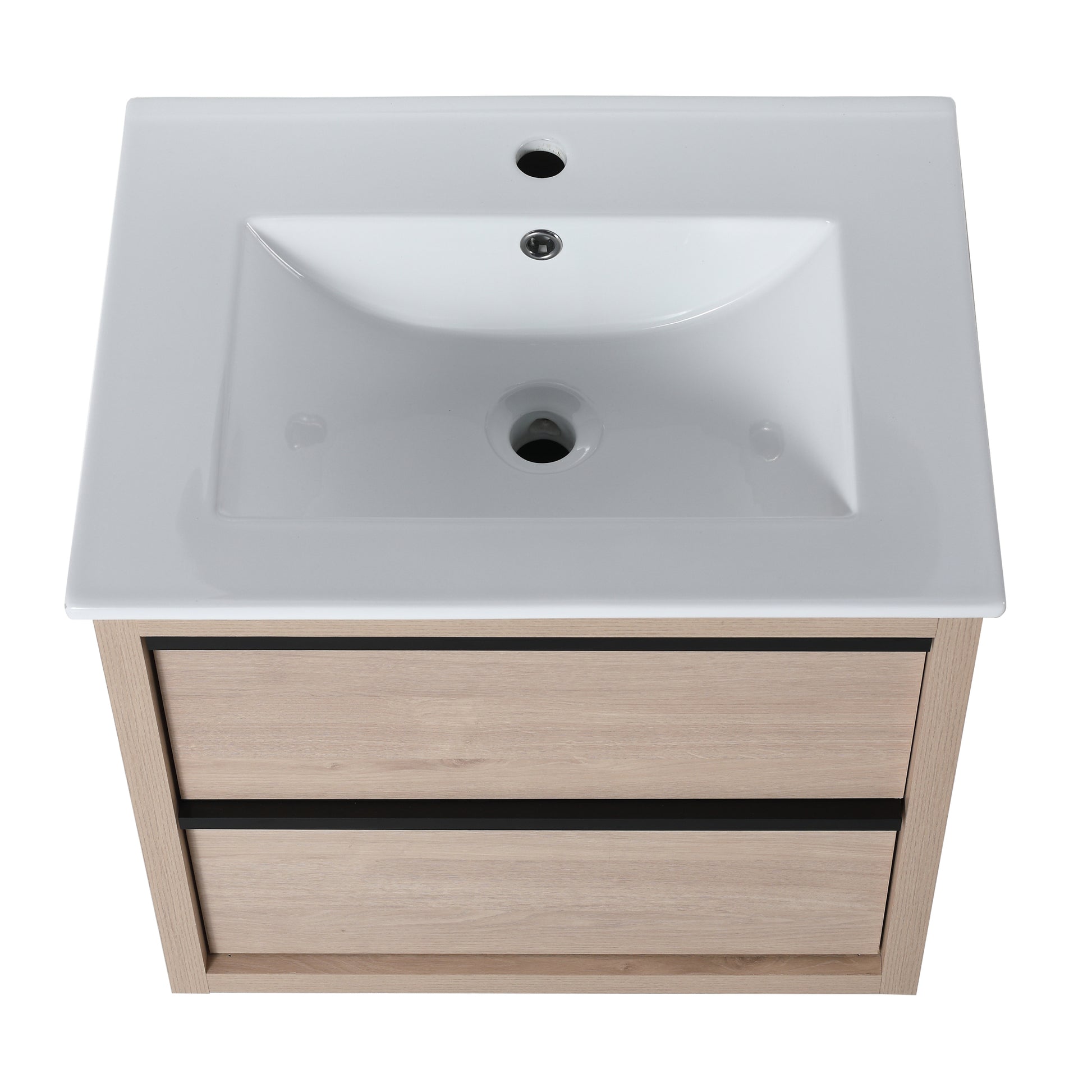 24" Bathroom Vanity with 2 Soft Close drawers, White 2-plain light oak-bathroom-wall