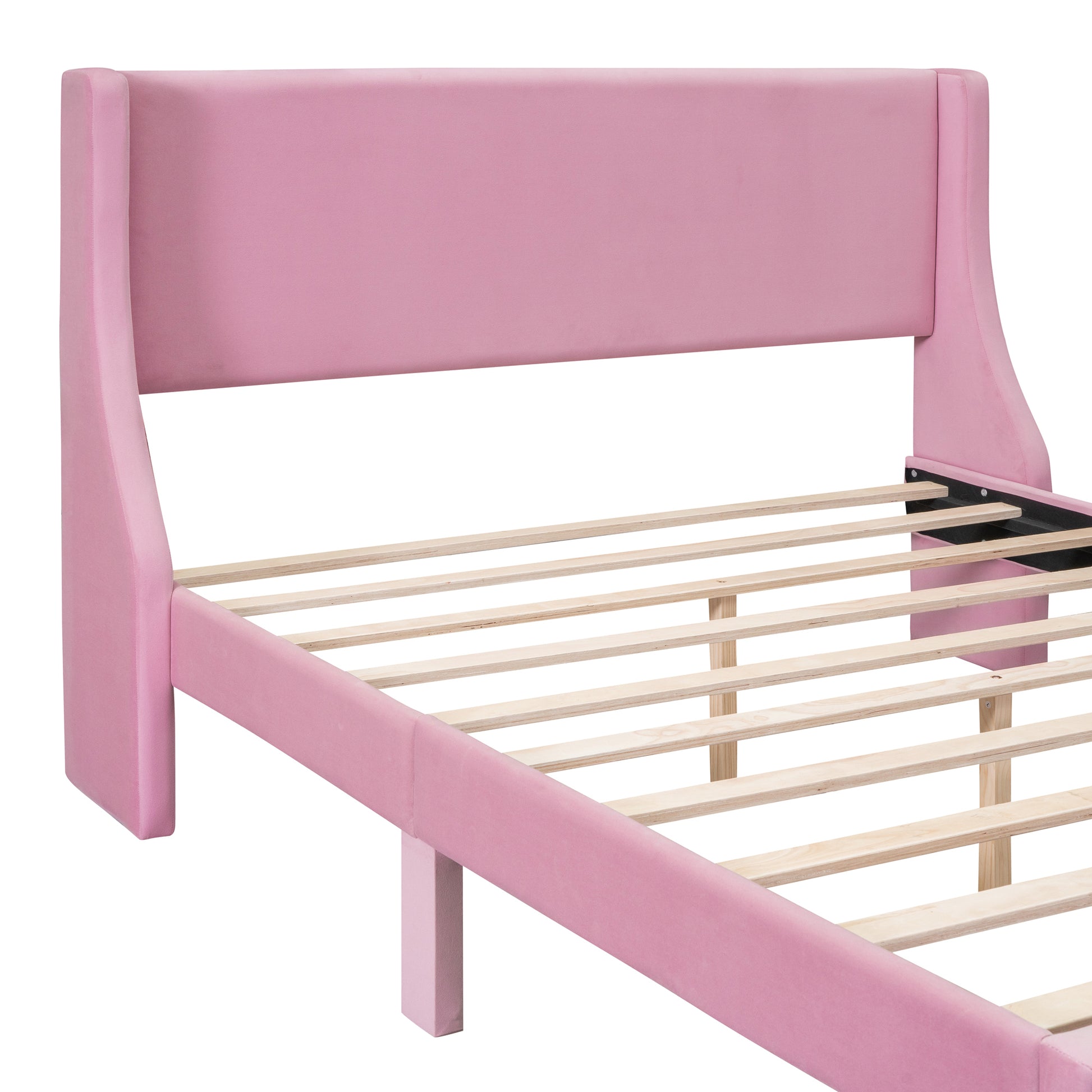 Queen Size Storage Bed Velvet Upholstered Platform Bed With A Big Drawer Pink Pink Velvet