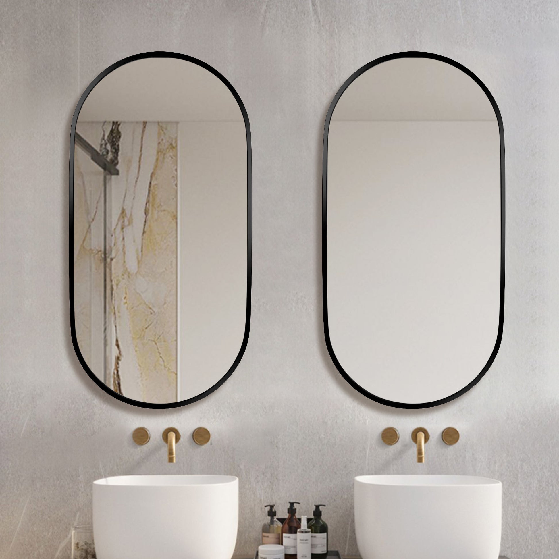 Wall Mounted Mirror 36"X18" Oval Bathroom Mirror Black Vanity Wall Mirror Pre Set Hooks For Vertical Or Horizontal Hang Ideal For Bedroom,Bathroom Black Modern Aluminium