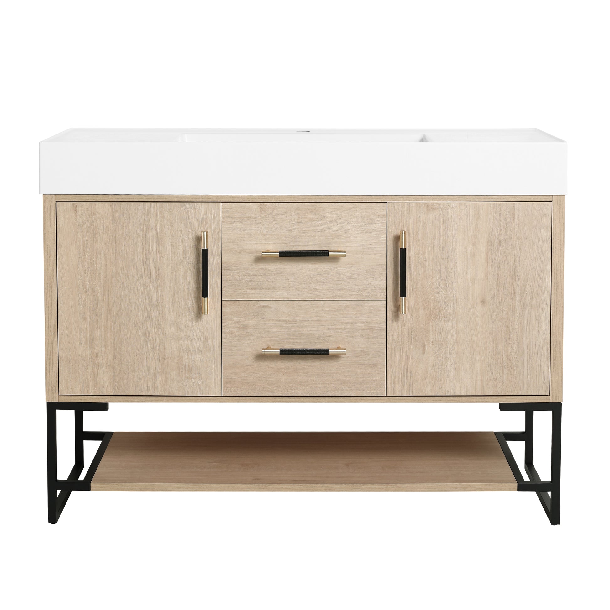 48 Inch Bathroom Vanity Freestanding Design With Resin Sink 2 Plain Light Oak 2 1 Bathroom Freestanding Plywood