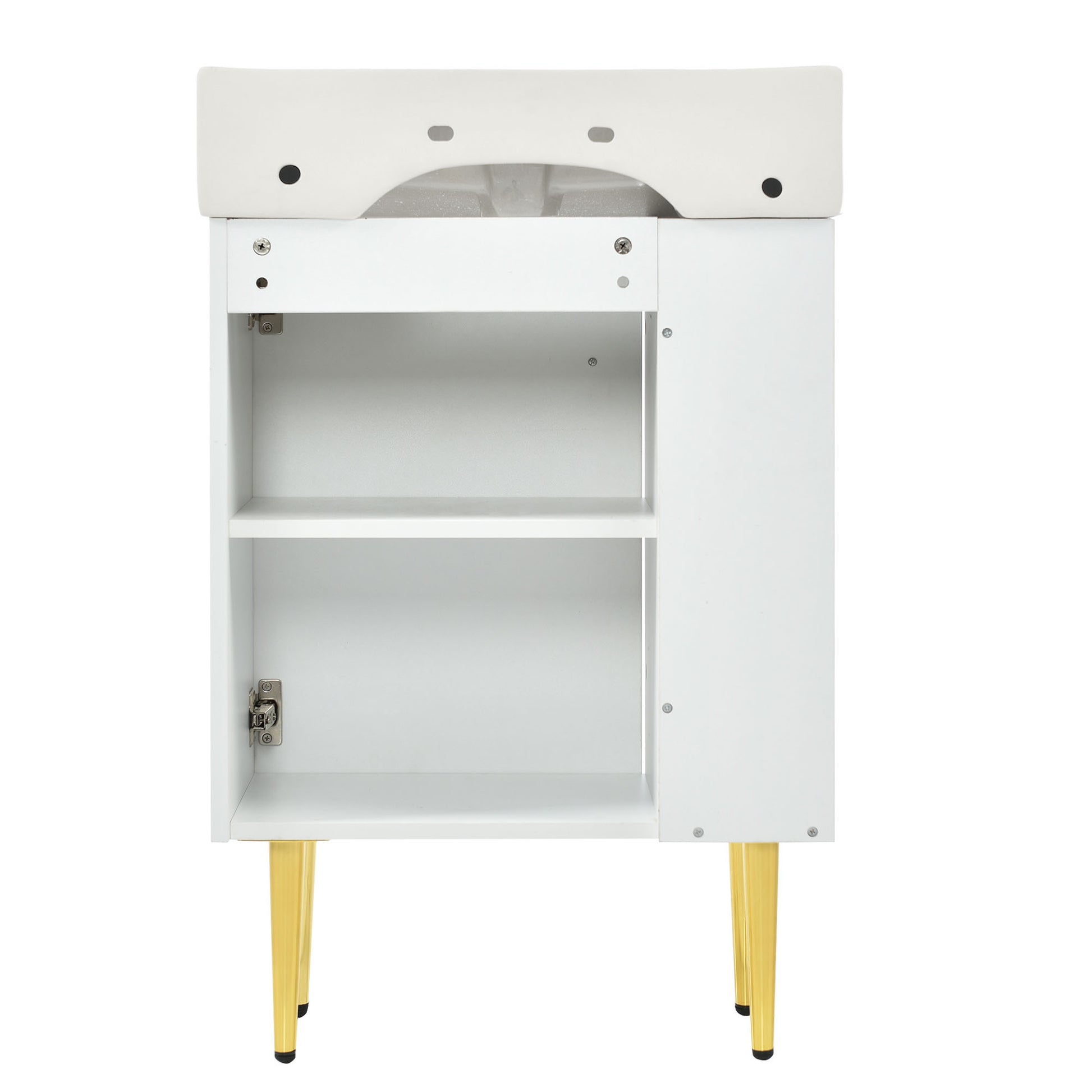 21.6" White Bathroom Vanity, Combo Cabinet, Bathroom Storage Cabinet, Single Ceramic Sink, Left Side Storage White Ceramic Mdf