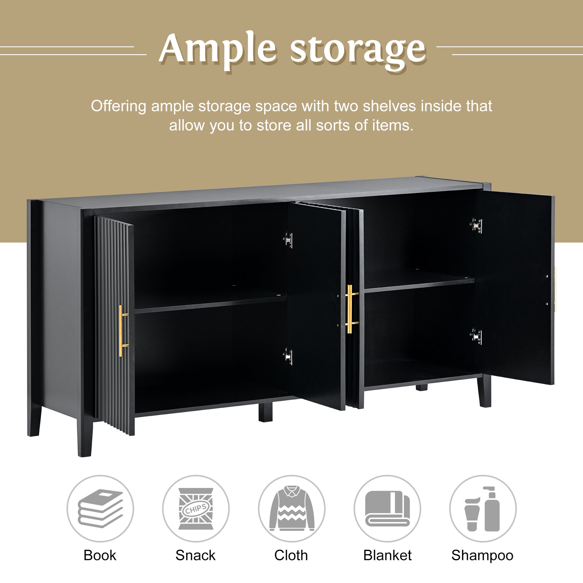 Accent Storage Cabinet Sideboard Wooden Cabinet With Metal Handles For Hallway, Entryway, Living Room Black Solid Wood Mdf